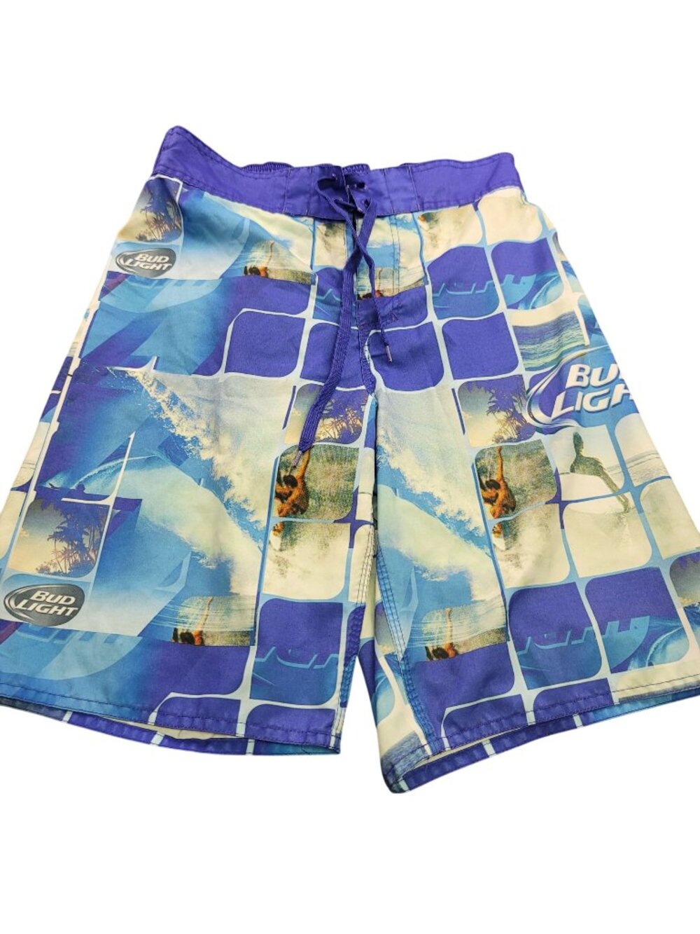 Bud Light Mens Swim Trunks M Blue Surf Print Board Shorts Beach Resort Vacation